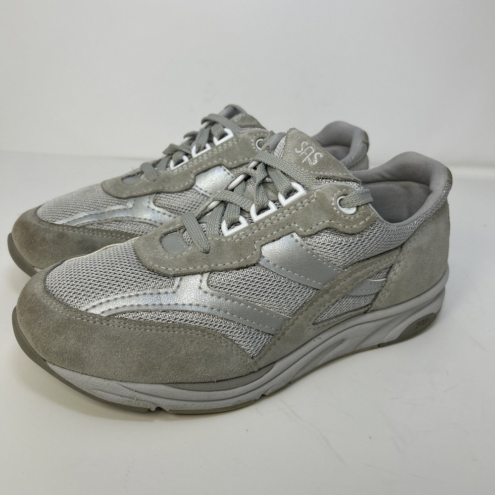 SAS Women's Tour Mesh Lace Up Sneaker Size‎ 7.5 Wide Grey Suede Comfort Walking